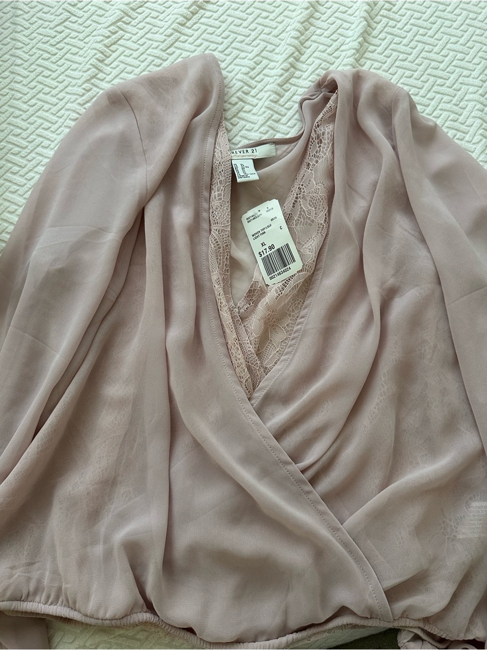 Forever 21 Light Pink Lace-Trim Woven Top
